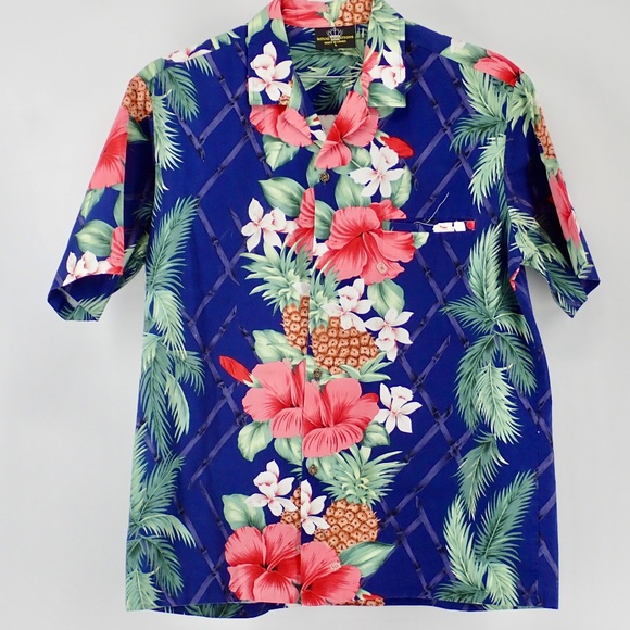 Royal Creations Hawaii Men's Large Aloha Shirt Hibiscus Pineapple Orchid Vintage - Picture 6 of 7